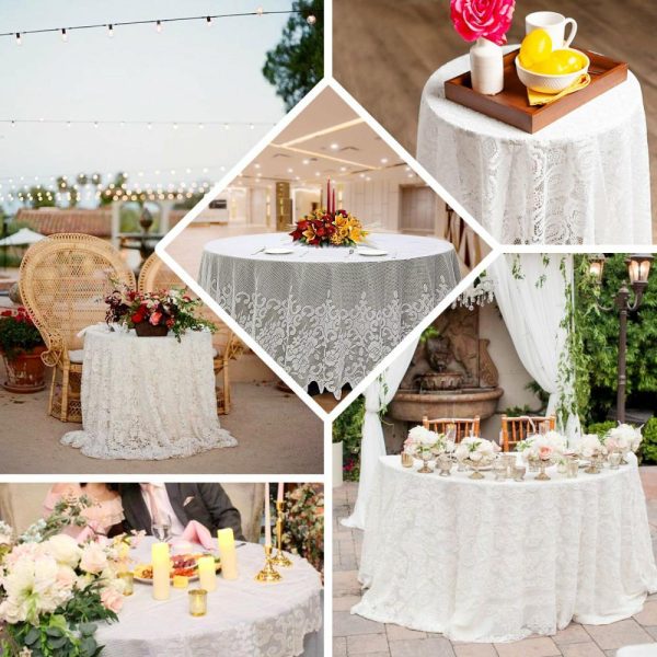 Jute & Lace |  108″ Premium Lace Ivory Round Seamless Tablecloth