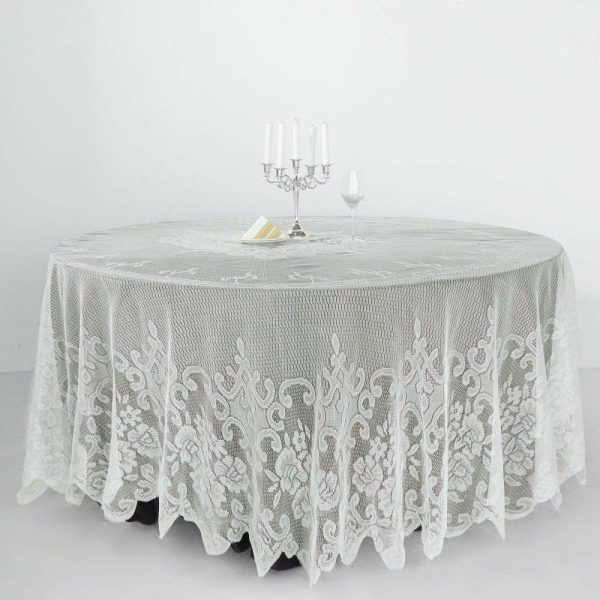 Jute & Lace |  108″ Premium Lace Ivory Round Seamless Tablecloth