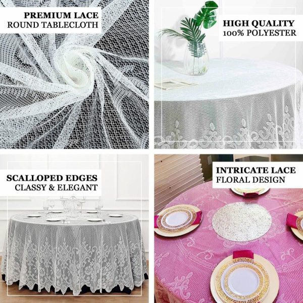 Jute & Lace |  108″ Premium Lace Ivory Round Seamless Tablecloth