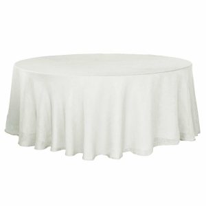 Jute & Lace |  108″ White Seamless Linen Round Tablecloth, Slubby Textured Wrinkle Resistant Tablecloth