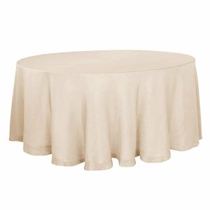 Jute & Lace |  120″ Beige Seamless Round Tablecloth, Linen Table Cloth With Slubby Textured, Wrinkle Resistant for 5 Foot Table With Floor-Length Drop