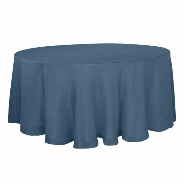 Jute & Lace |  120″ Blue Seamless Round Tablecloth, Linen Table Cloth With Slubby Textured, Wrinkle Resistant for 5 Foot Table With Floor-Length Drop