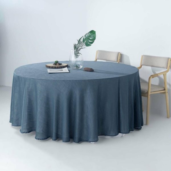 Jute & Lace |  120″ Blue Seamless Round Tablecloth, Linen Table Cloth With Slubby Textured, Wrinkle Resistant for 5 Foot Table With Floor-Length Drop