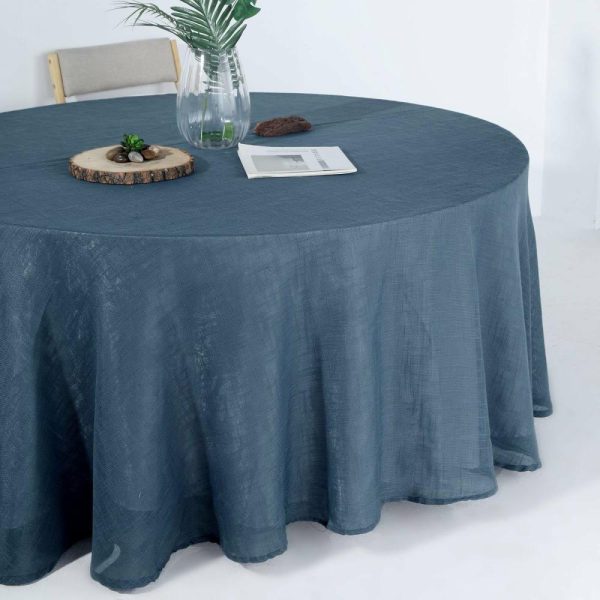 Jute & Lace |  120″ Blue Seamless Round Tablecloth, Linen Table Cloth With Slubby Textured, Wrinkle Resistant for 5 Foot Table With Floor-Length Drop