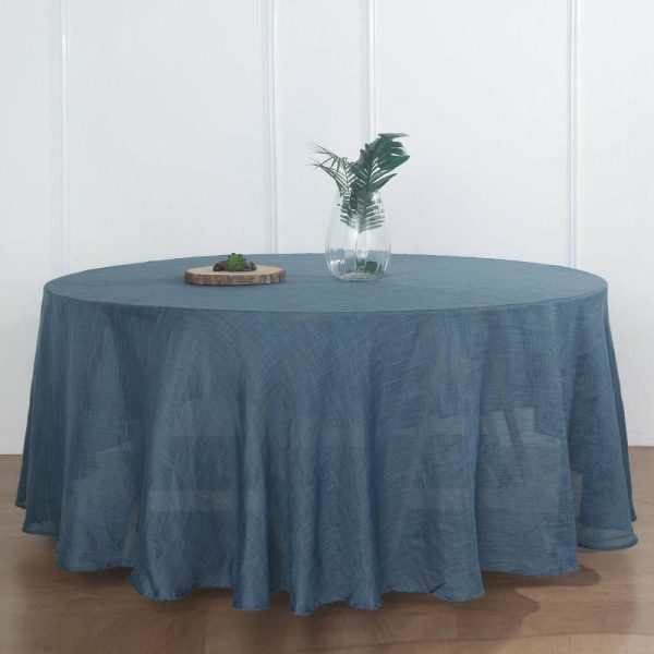 Jute & Lace |  120″ Blue Seamless Round Tablecloth, Linen Table Cloth With Slubby Textured, Wrinkle Resistant for 5 Foot Table With Floor-Length Drop