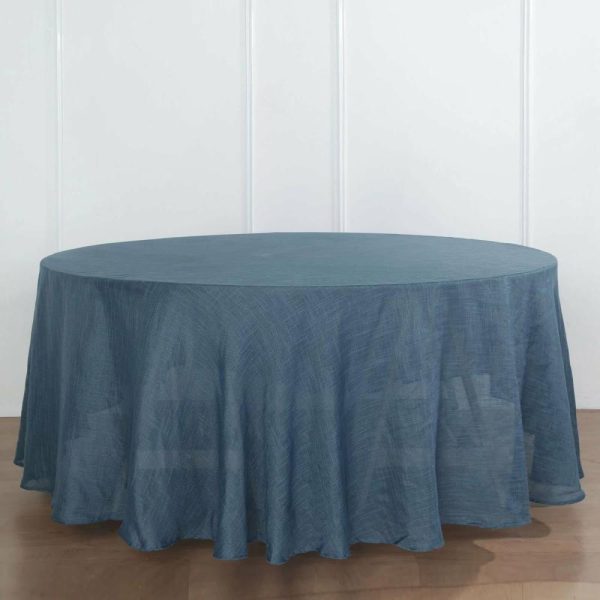 Jute & Lace |  120″ Blue Seamless Round Tablecloth, Linen Table Cloth With Slubby Textured, Wrinkle Resistant for 5 Foot Table With Floor-Length Drop