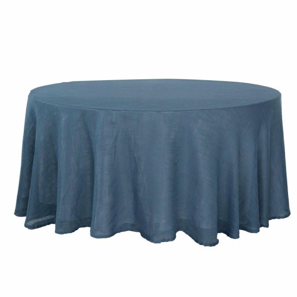 Jute & Lace |  120″ Blue Seamless Round Tablecloth, Linen Table Cloth With Slubby Textured, Wrinkle Resistant for 5 Foot Table With Floor-Length Drop