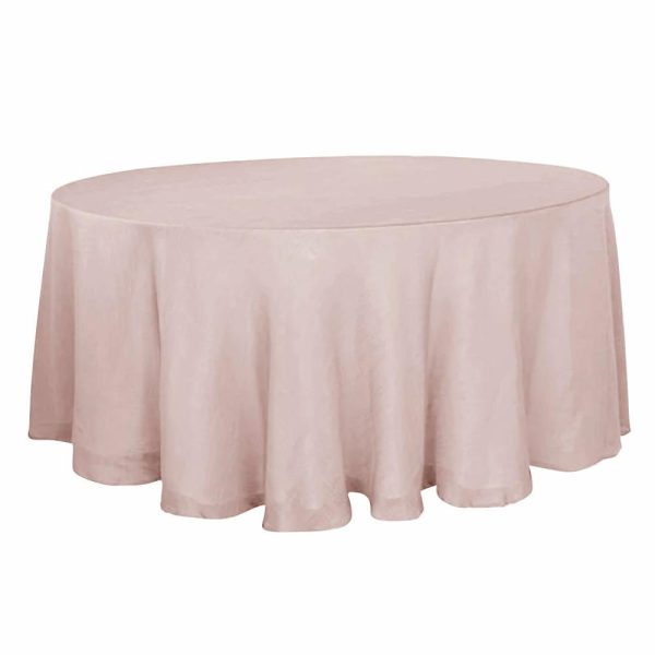 Jute & Lace |  120″ Blush Seamless Round Tablecloth, Linen Table Cloth With Slubby Textured, Wrinkle Resistant for 5 Foot Table With Floor-Length Drop