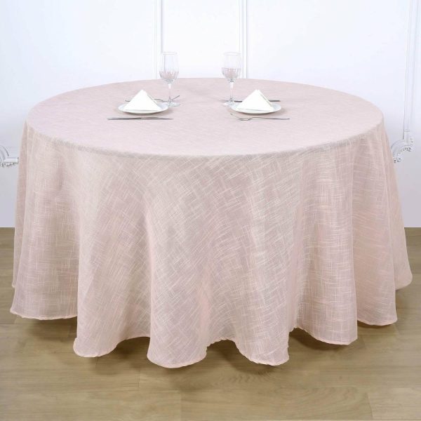 Jute & Lace |  120″ Blush Seamless Round Tablecloth, Linen Table Cloth With Slubby Textured, Wrinkle Resistant for 5 Foot Table With Floor-Length Drop