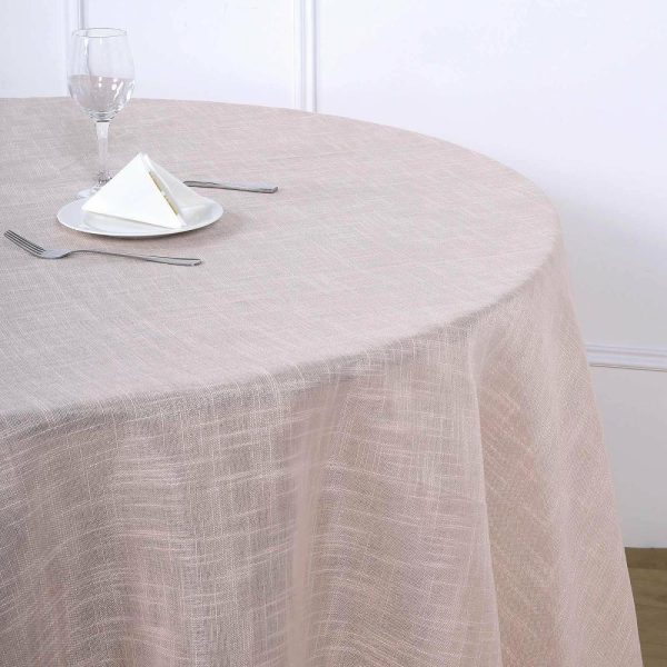 Jute & Lace |  120″ Blush Seamless Round Tablecloth, Linen Table Cloth With Slubby Textured, Wrinkle Resistant for 5 Foot Table With Floor-Length Drop