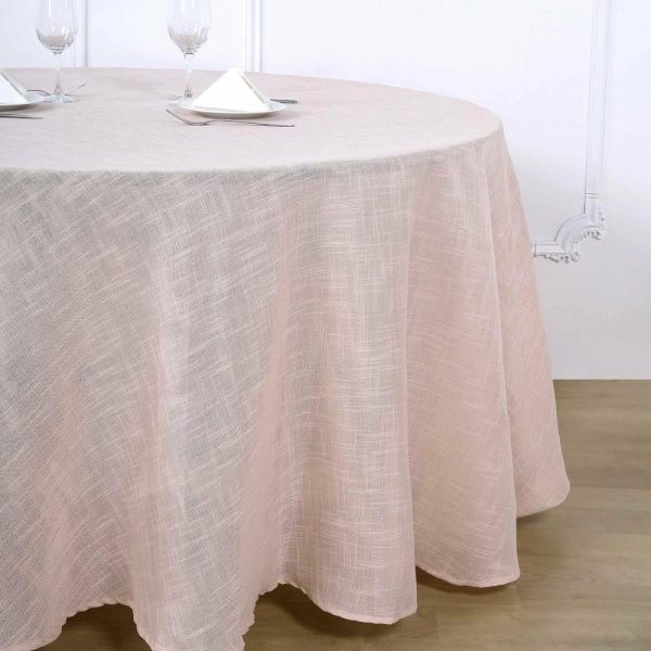 Jute & Lace |  120″ Blush Seamless Round Tablecloth, Linen Table Cloth With Slubby Textured, Wrinkle Resistant for 5 Foot Table With Floor-Length Drop