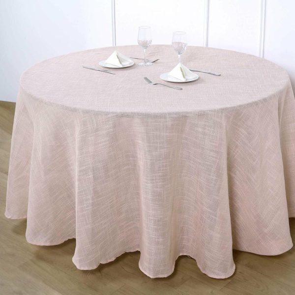 Jute & Lace |  120″ Blush Seamless Round Tablecloth, Linen Table Cloth With Slubby Textured, Wrinkle Resistant for 5 Foot Table With Floor-Length Drop