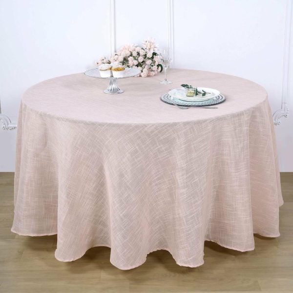 Jute & Lace |  120″ Blush Seamless Round Tablecloth, Linen Table Cloth With Slubby Textured, Wrinkle Resistant for 5 Foot Table With Floor-Length Drop