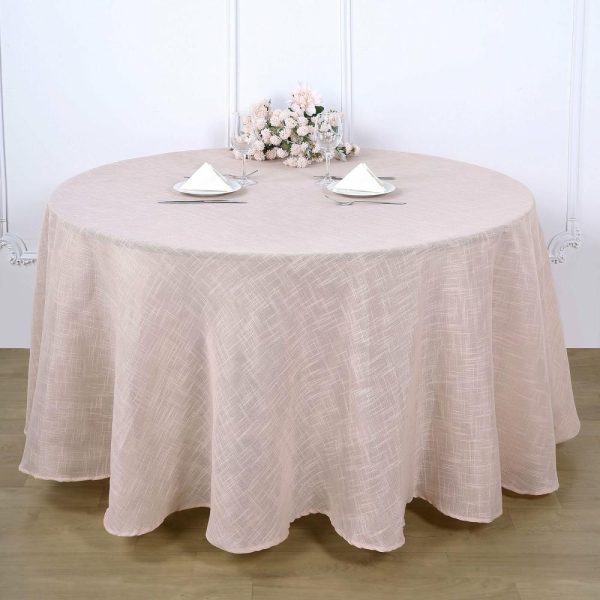 Jute & Lace |  120″ Blush Seamless Round Tablecloth, Linen Table Cloth With Slubby Textured, Wrinkle Resistant for 5 Foot Table With Floor-Length Drop