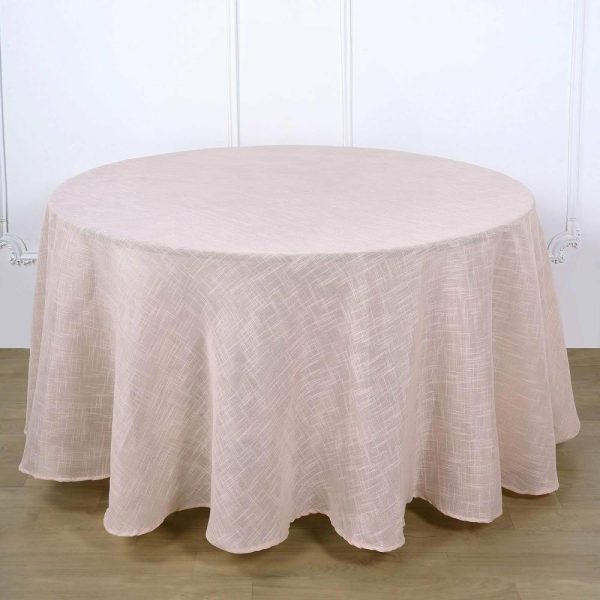 Jute & Lace |  120″ Blush Seamless Round Tablecloth, Linen Table Cloth With Slubby Textured, Wrinkle Resistant for 5 Foot Table With Floor-Length Drop