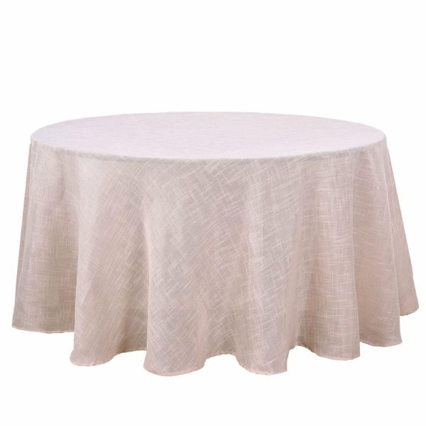 Jute & Lace |  120″ Blush Seamless Round Tablecloth, Linen Table Cloth With Slubby Textured, Wrinkle Resistant for 5 Foot Table With Floor-Length Drop