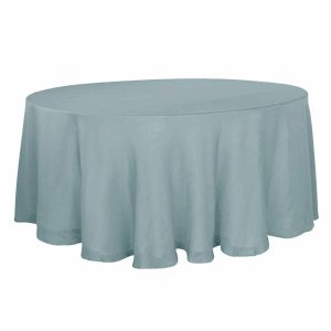 Jute & Lace |  120″ Dusty Blue Seamless Round Tablecloth, Linen Table Cloth With Slubby Textured, Wrinkle Resistant for 5 Foot Table With Floor-Length Drop