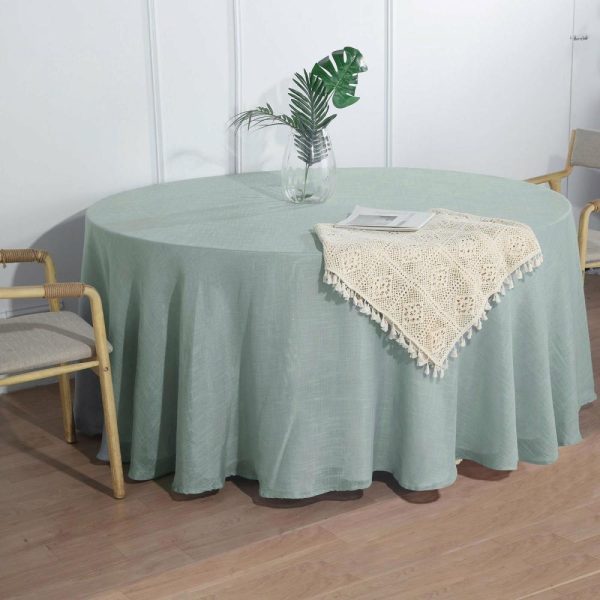 Jute & Lace |  120″ Dusty Blue Seamless Round Tablecloth, Linen Table Cloth With Slubby Textured, Wrinkle Resistant for 5 Foot Table With Floor-Length Drop