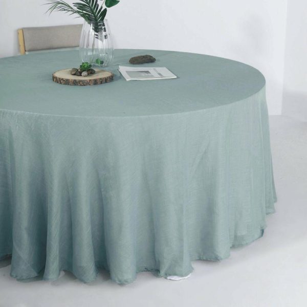 Jute & Lace |  120″ Dusty Blue Seamless Round Tablecloth, Linen Table Cloth With Slubby Textured, Wrinkle Resistant for 5 Foot Table With Floor-Length Drop