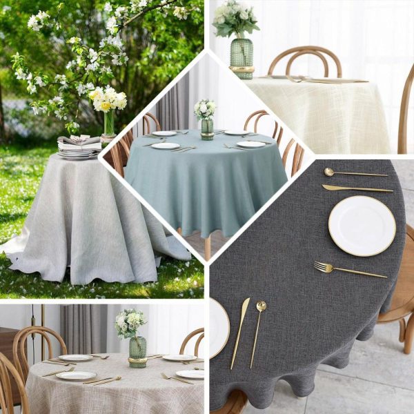 Jute & Lace |  120″ Dusty Blue Seamless Round Tablecloth, Linen Table Cloth With Slubby Textured, Wrinkle Resistant for 5 Foot Table With Floor-Length Drop