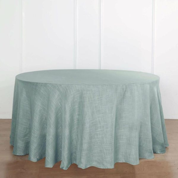 Jute & Lace |  120″ Dusty Blue Seamless Round Tablecloth, Linen Table Cloth With Slubby Textured, Wrinkle Resistant for 5 Foot Table With Floor-Length Drop