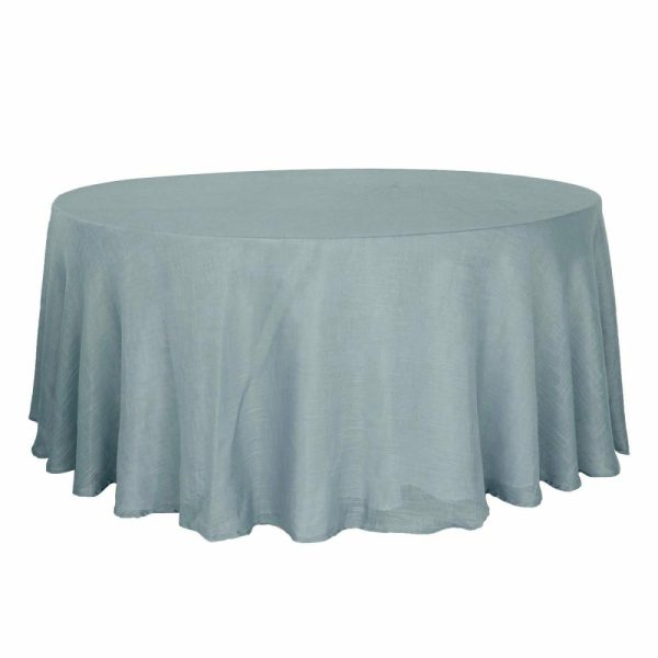 Jute & Lace |  120″ Dusty Blue Seamless Round Tablecloth, Linen Table Cloth With Slubby Textured, Wrinkle Resistant for 5 Foot Table With Floor-Length Drop