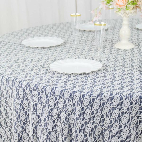 Jute & Lace |  120″ Ivory Round Seamless Polyester Floral Lace Tablecloth for 5 Foot Table With Floor-Length Drop