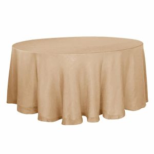 Jute & Lace |  120″ Natural Seamless Round Tablecloth, Linen Table Cloth With Slubby Textured, Wrinkle Resistant for 5 Foot Table With Floor-Length Drop