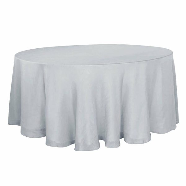 Jute & Lace |  120″ Silver Seamless Round Tablecloth, Linen Table Cloth With Slubby Textured, Wrinkle Resistant for 5 Foot Table With Floor-Length Drop