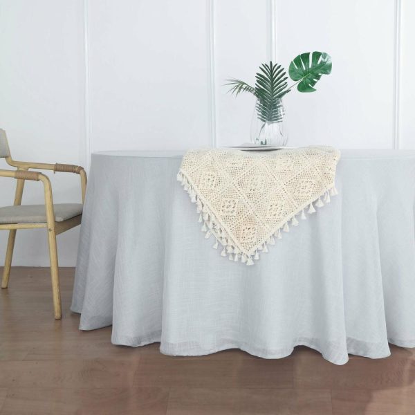 Jute & Lace |  120″ Silver Seamless Round Tablecloth, Linen Table Cloth With Slubby Textured, Wrinkle Resistant for 5 Foot Table With Floor-Length Drop