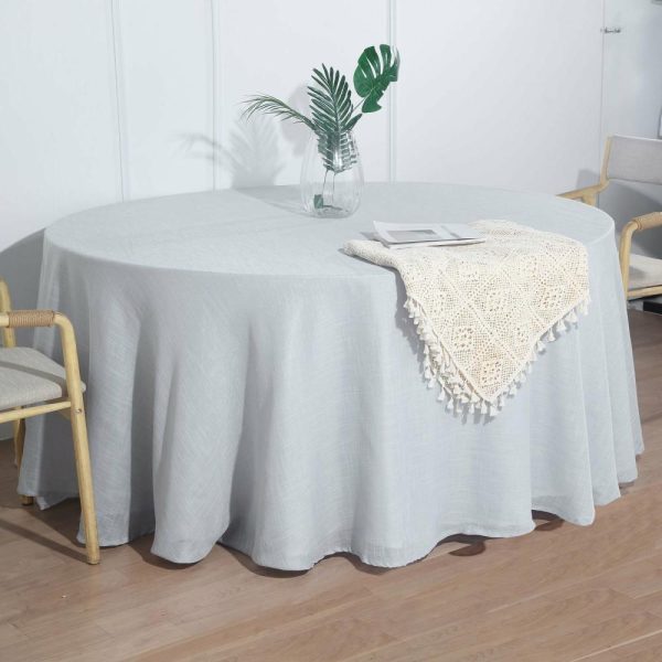 Jute & Lace |  120″ Silver Seamless Round Tablecloth, Linen Table Cloth With Slubby Textured, Wrinkle Resistant for 5 Foot Table With Floor-Length Drop