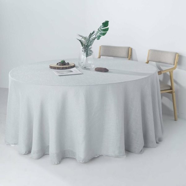 Jute & Lace |  120″ Silver Seamless Round Tablecloth, Linen Table Cloth With Slubby Textured, Wrinkle Resistant for 5 Foot Table With Floor-Length Drop