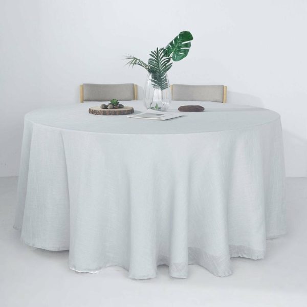 Jute & Lace |  120″ Silver Seamless Round Tablecloth, Linen Table Cloth With Slubby Textured, Wrinkle Resistant for 5 Foot Table With Floor-Length Drop