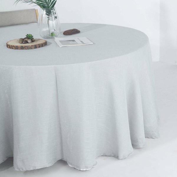 Jute & Lace |  120″ Silver Seamless Round Tablecloth, Linen Table Cloth With Slubby Textured, Wrinkle Resistant for 5 Foot Table With Floor-Length Drop