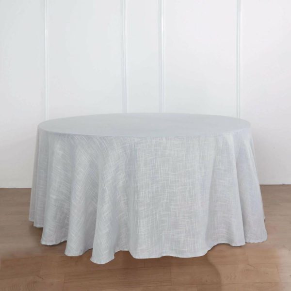 Jute & Lace |  120″ Silver Seamless Round Tablecloth, Linen Table Cloth With Slubby Textured, Wrinkle Resistant for 5 Foot Table With Floor-Length Drop