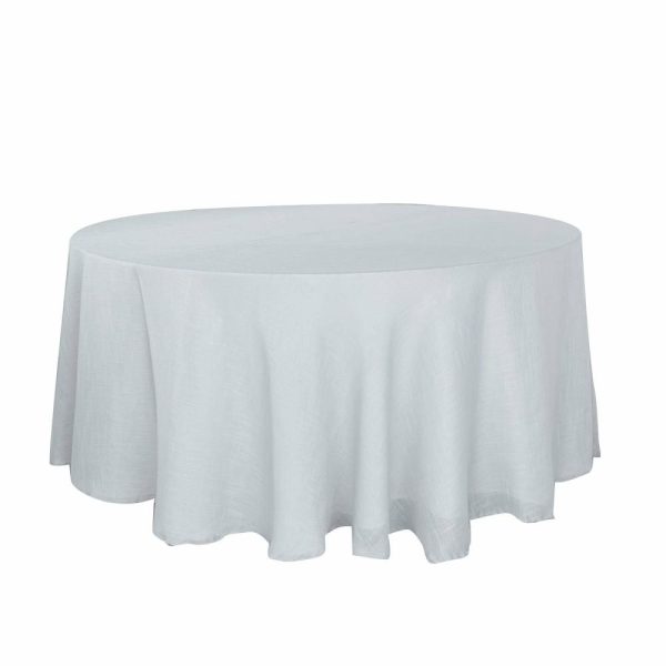 Jute & Lace |  120″ Silver Seamless Round Tablecloth, Linen Table Cloth With Slubby Textured, Wrinkle Resistant for 5 Foot Table With Floor-Length Drop