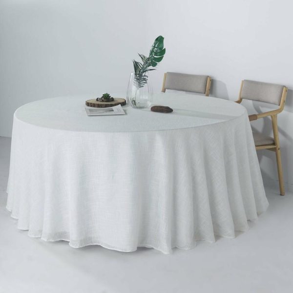 Jute & Lace |  120″ White Seamless Round Tablecloth, Linen Table Cloth With Slubby Textured, Wrinkle Resistant for 5 Foot Table With Floor-Length Drop