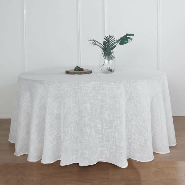 Jute & Lace |  120″ White Seamless Round Tablecloth, Linen Table Cloth With Slubby Textured, Wrinkle Resistant for 5 Foot Table With Floor-Length Drop