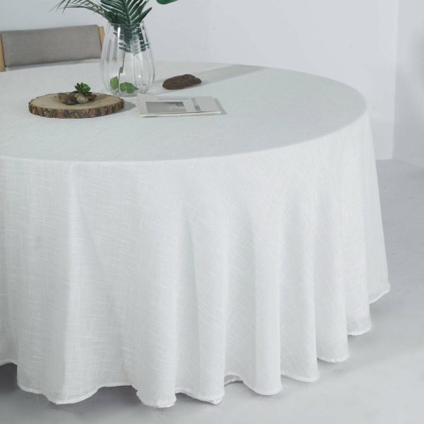 Jute & Lace |  120″ White Seamless Round Tablecloth, Linen Table Cloth With Slubby Textured, Wrinkle Resistant for 5 Foot Table With Floor-Length Drop