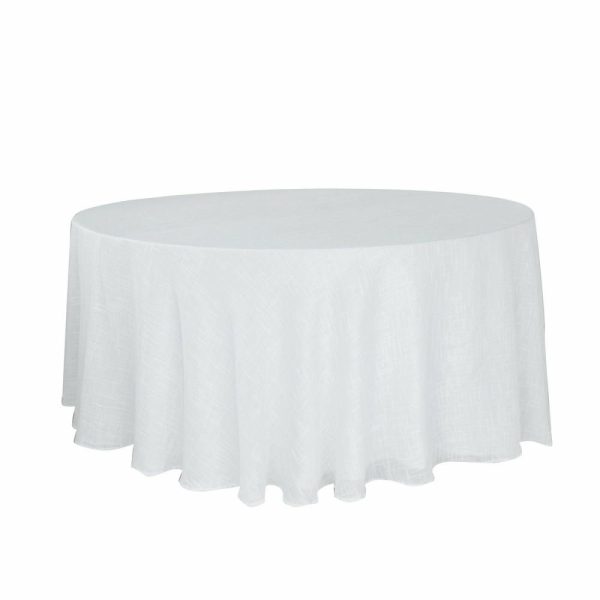 Jute & Lace |  120″ White Seamless Round Tablecloth, Linen Table Cloth With Slubby Textured, Wrinkle Resistant for 5 Foot Table With Floor-Length Drop