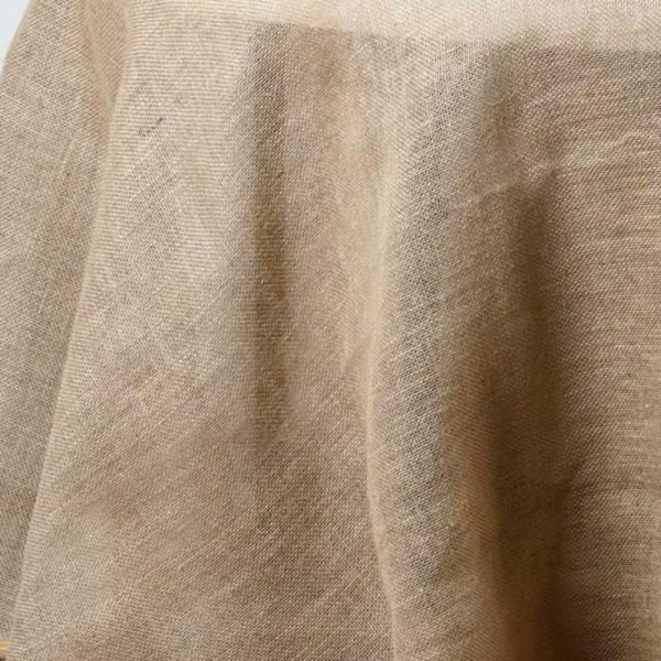 Jute & Lace |  132″ Natural Round Burlap Rustic Seamless Tablecloth Jute Linen Table Decor for 6 Foot Table With Floor-Length Drop