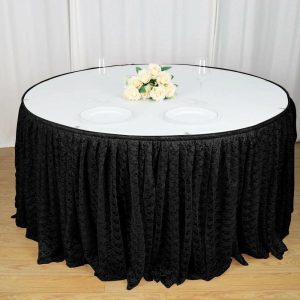 Jute & Lace |  14ft Black Premium Pleated Lace Table Skirt