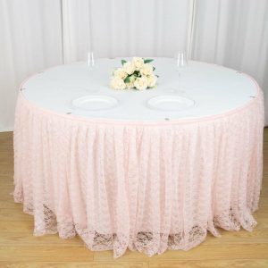 Jute & Lace |  14ft Blush Premium Pleated Lace Table Skirt