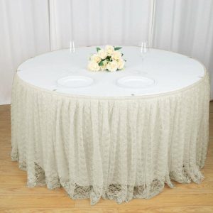 Jute & Lace |  14ft Ivory Premium Pleated Lace Table Skirt