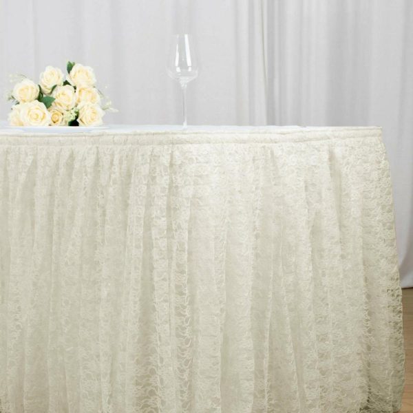 Jute & Lace |  14ft Ivory Premium Pleated Lace Table Skirt