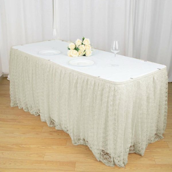 Jute & Lace |  14ft Ivory Premium Pleated Lace Table Skirt