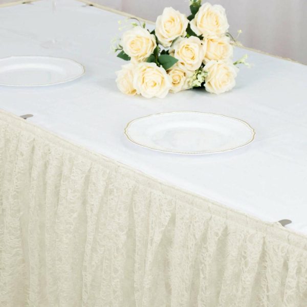 Jute & Lace |  14ft Ivory Premium Pleated Lace Table Skirt