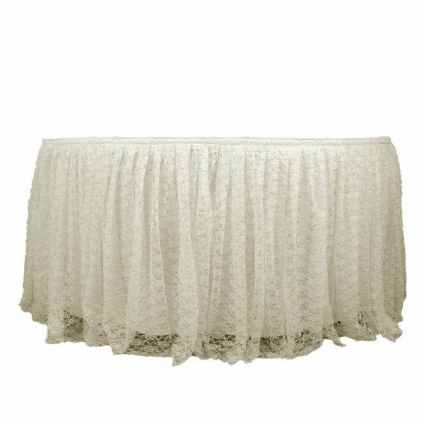 Jute & Lace |  14ft Ivory Premium Pleated Lace Table Skirt