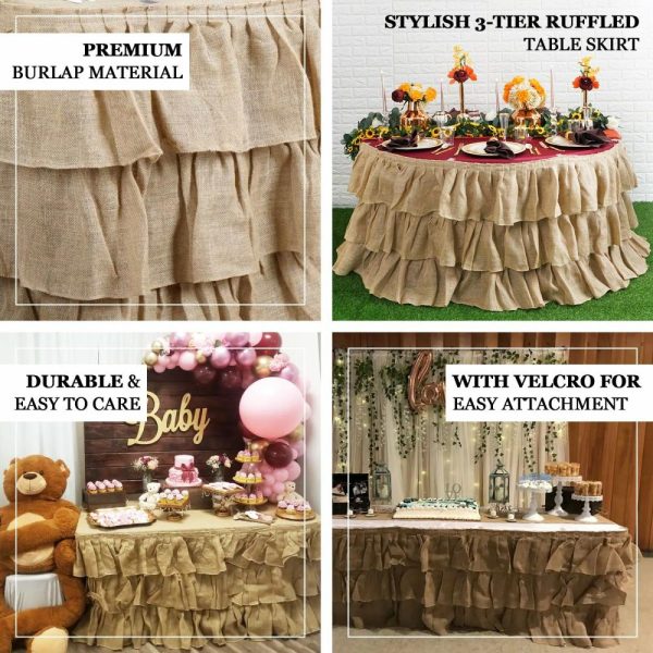 Jute & Lace |  14ft Natural 3 Tier Rustic Elegant Ruffled Burlap Table Skirt