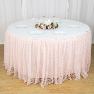 Jute & Lace |  17ft Blush Premium Pleated Lace Table Skirt